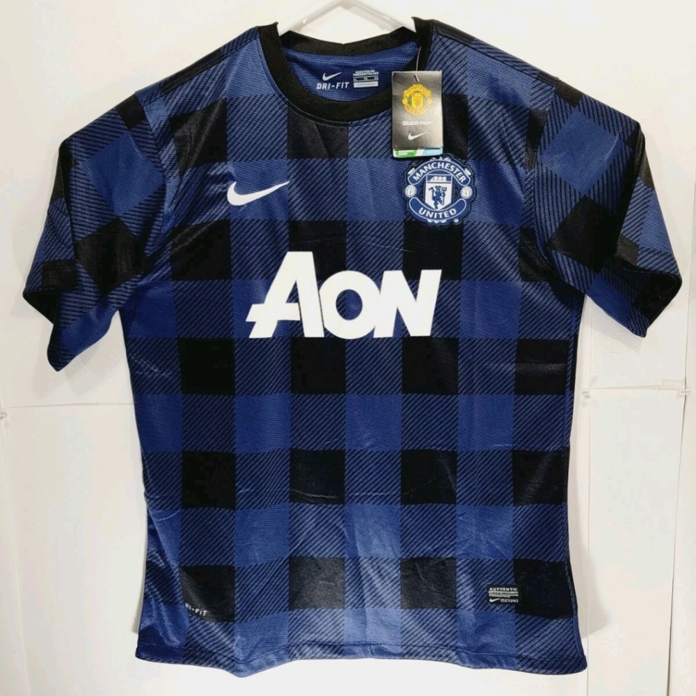 NWT Nike Dri Fit Manchester United Womens XL Soccer Jersey Plaid Check Blue